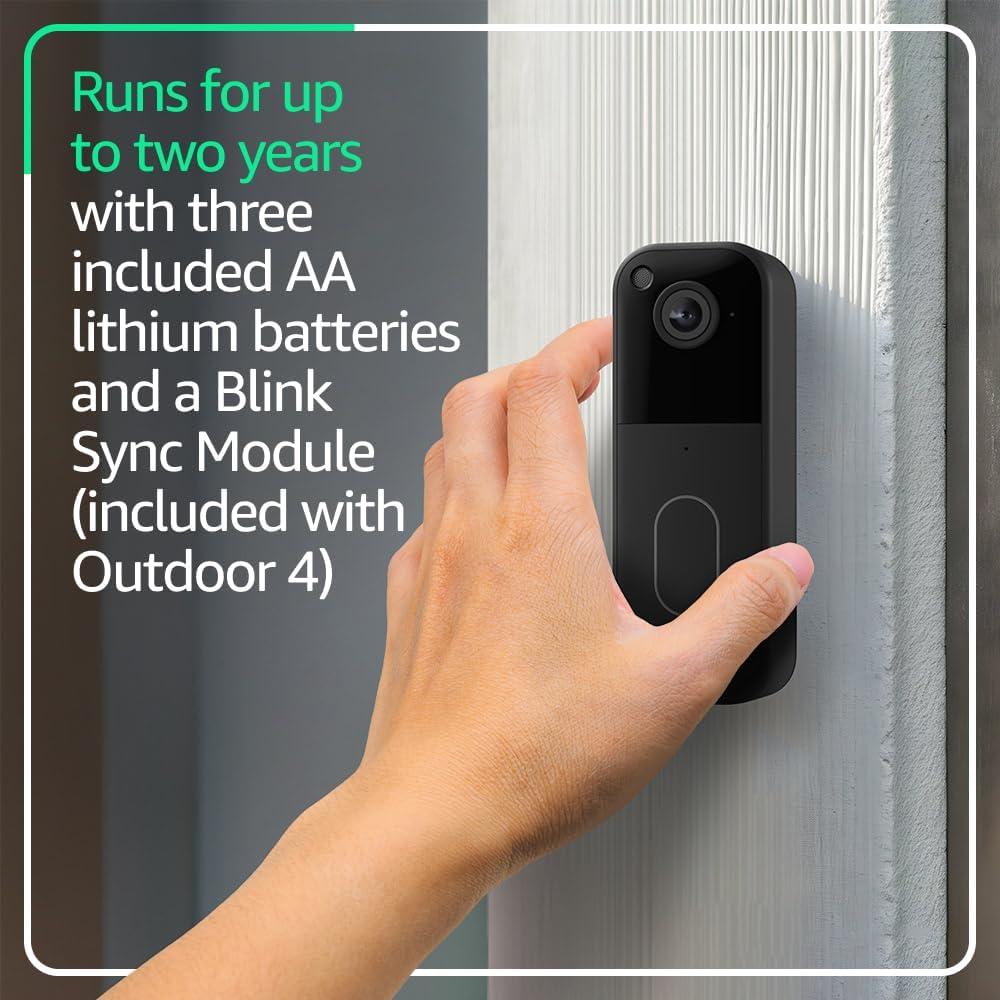 imageAllnew Blink Video Doorbell  Outdoor 4  Wireless smart security cameras headtotoe HD view twoyear battery life Sync Module Core included  3 camera system  Video DoorbellDoorbell Black