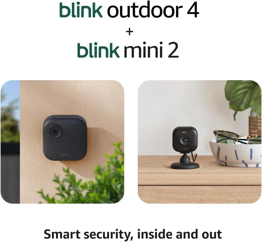 imageBlink Outdoor 4  Mini 2  Wireless smart security camera twoyear battery life 1080p HD day and infrared night live view Sync Module Core included  3 camera system  Mini 2 Black1 Camera System  Mini 2