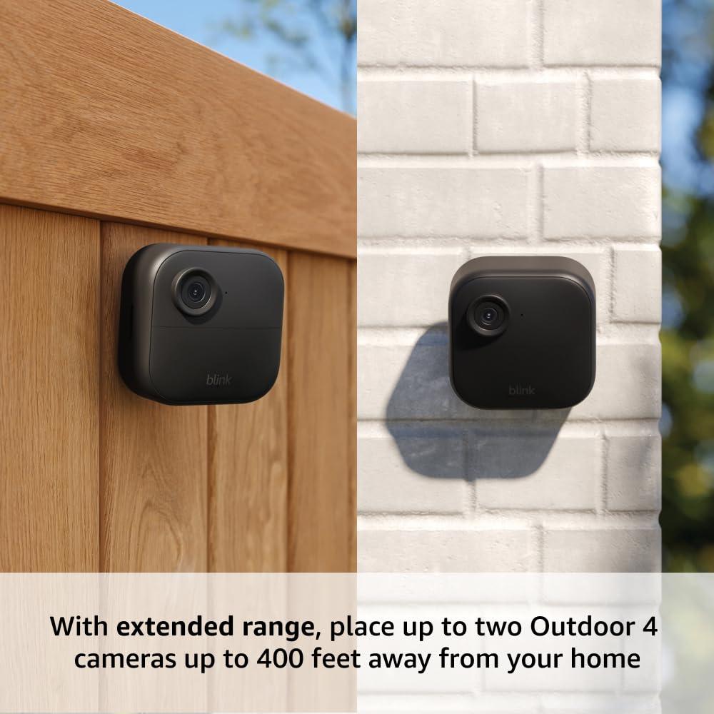 imageBlink Outdoor 4 XR newest model  twoyear battery wireless camera with 4x security coverage 1000 ft openair range or 400 ft with typical use  1 camera systemSync Module XR  Outdoor 4