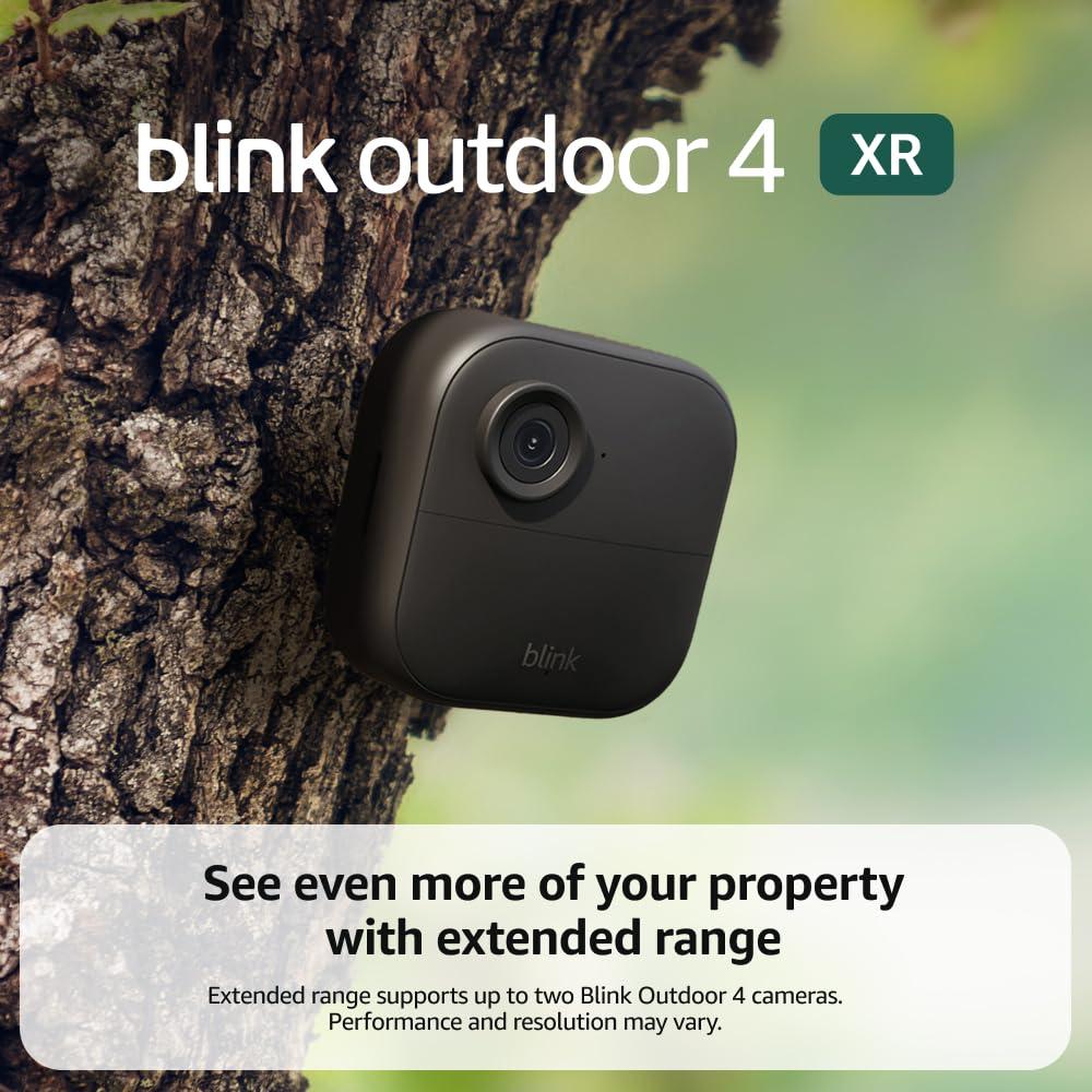 imageBlink Outdoor 4 XR newest model  twoyear battery wireless camera with 4x security coverage 1000 ft openair range or 400 ft with typical use  1 camera systemSync Module XR  Outdoor 4