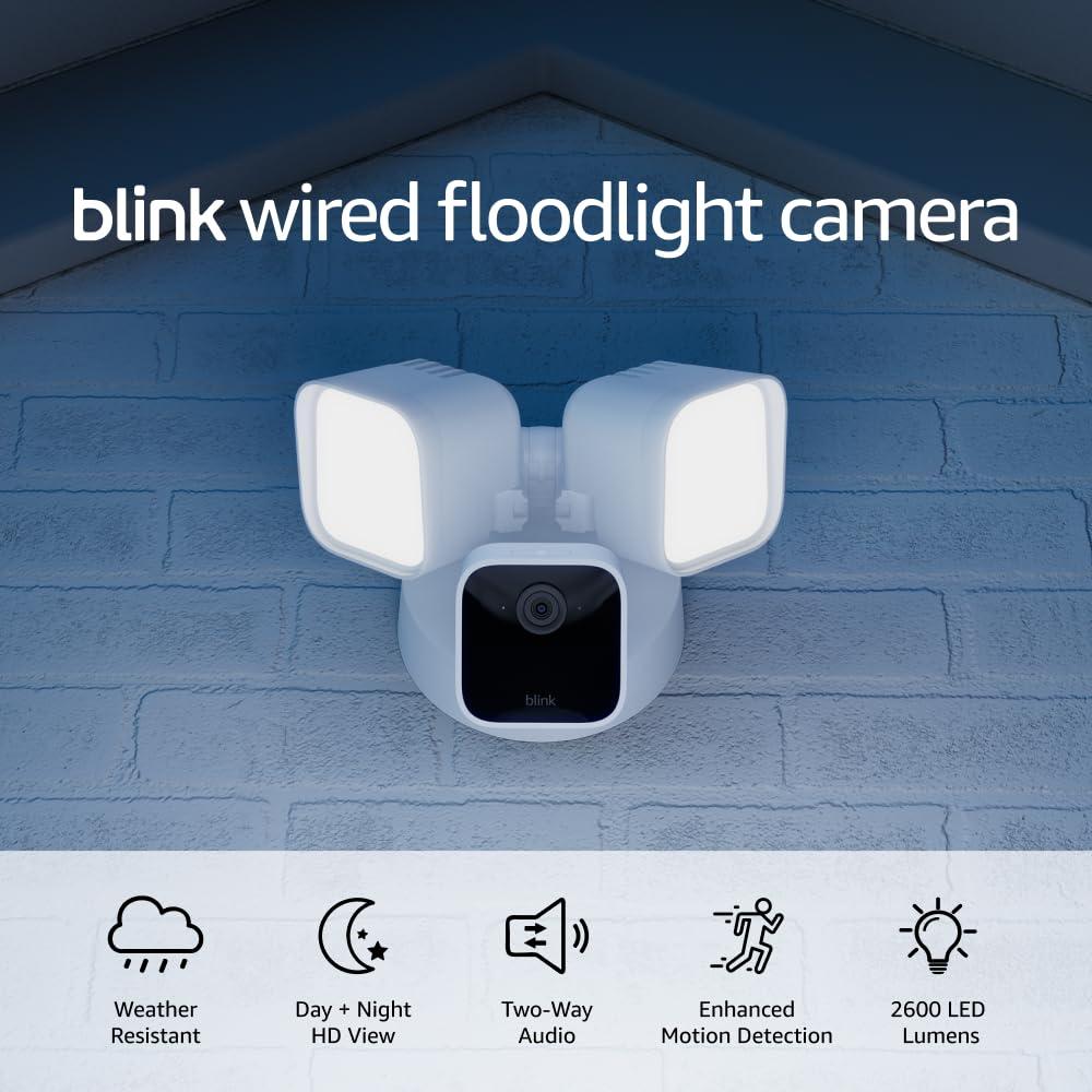 imageFree Blink Wired Floodlight Camera With 1Year Subscription  Smart security camera 2600 lumens HD live view person detection builtin siren Works with Alexa  1 camera WhiteWhite