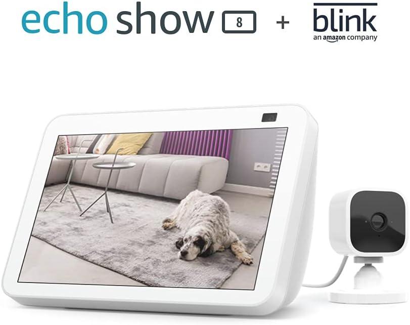 imageEcho Show 8 2nd Gen 2021 release  Glacier White bundle with Blink MiniGlacier White