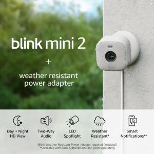 imageBlink Mini 2 Newest Model  Weather Resistant Adapter  IndoorOutdoor Home Security ampamp Pet Cameras with HD video motion detection and builtin spotlight  1 camera White