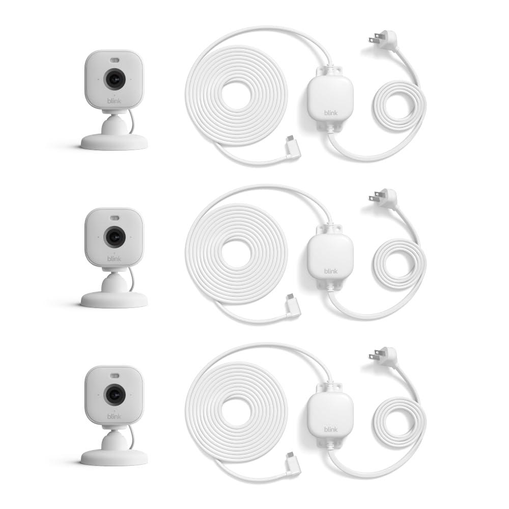 imageBlink Mini 2 Newest Model  Weather Resistant Adapter  IndoorOutdoor Home Security ampamp Pet Cameras with HD video motion detection and builtin spotlight  3 cameras White