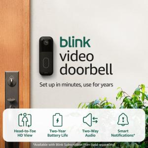 imageAllnew Blink Video Doorbell  Outdoor 4  Wireless smart security cameras headtotoe HD view twoyear battery life Sync Module Core included  5 camera system  Video Doorbell